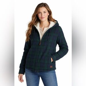 L.L.Bean Women's Scotch Plaid Sherpa-Lined Zip Hoodie - Size Medium
